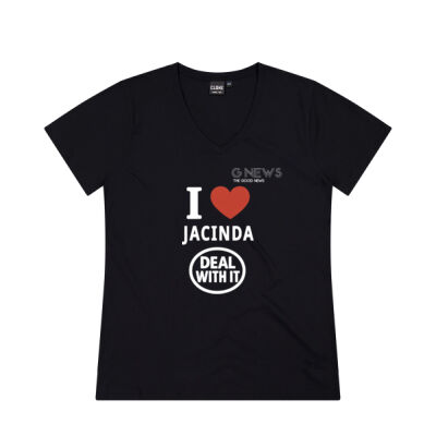I Love Jacinda Women's Black V Neck Concept Tee Thumbnail