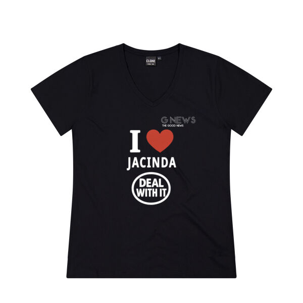 I Love Jacinda Women's Black V Neck Concept Tee Thumbnail